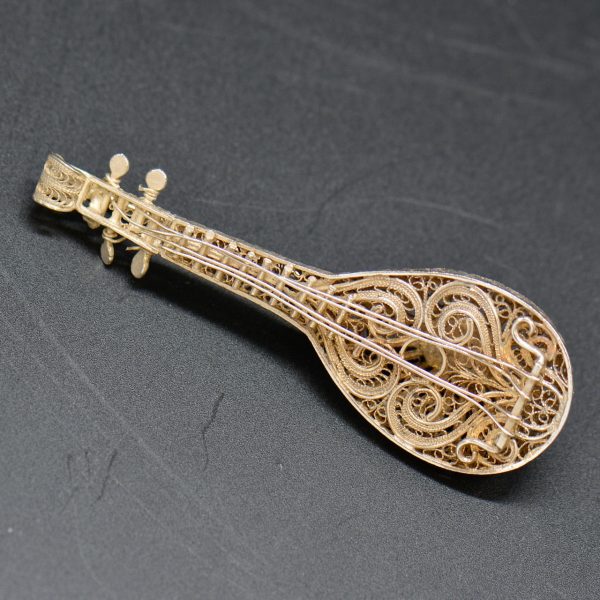 Vintage Mandolin Silver Filigree Brooch Cheap