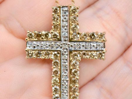 9ct Yellow Gold Champagne Cognac and White Diamond Cross Pendant & Chain (1.01cts) Discount