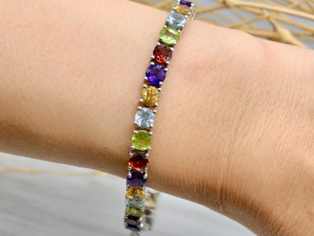 Rainbow Multigems Silver Tennis Bracelet (13.66cts) Hot on Sale