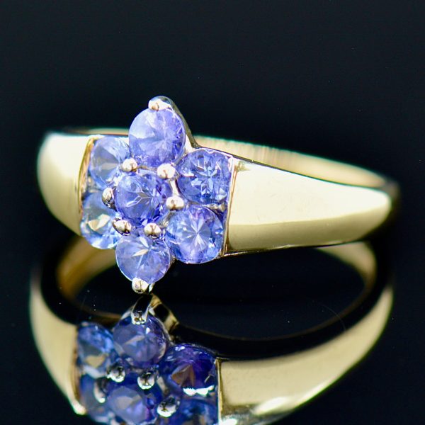 9CT Yellow Gold Tanzanite Flower Floral Cluster Ring Sale