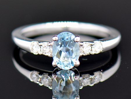 Vintage 18CT White Gold Aquamarine & Diamond Engagement Ring For Sale