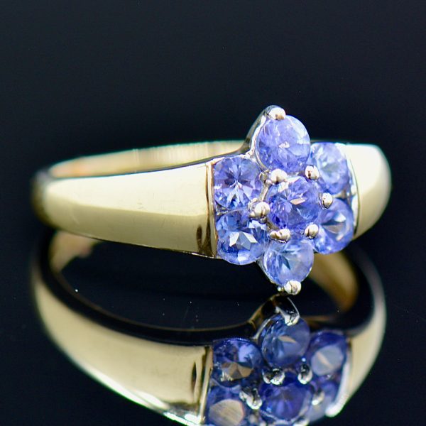 9CT Yellow Gold Tanzanite Flower Floral Cluster Ring Sale