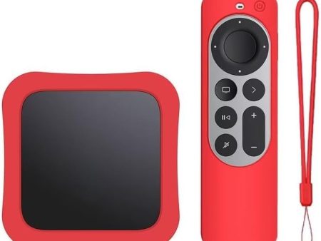 1 Set Silicone Case + Remote Cover for 2022 Apple TV 4K Wi-Fi TV Box Remote Cover- Red For Discount