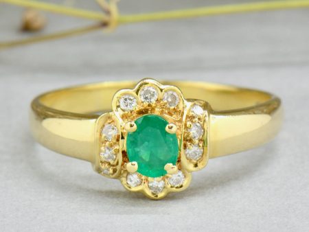 1990s Emerald & Diamond 18CT Yellow Gold Halo Ring (0.39ct) Online