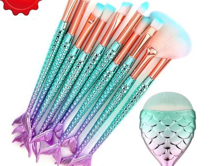 11PC Mermaid Makeup Brush Set on Sale