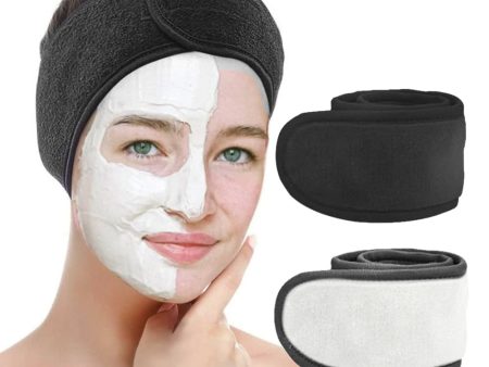 Facial Spa Headband, Ultra Soft Microfiber Adjustable Face Wash Headband Reusable Cloth Stretch Towel - Black & White Hot on Sale