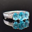 Vintage 9CT White Gold Neon Apatite & Diamond Trilogy Ring Online now