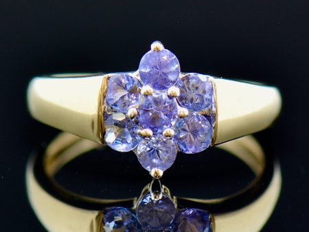 9CT Yellow Gold Tanzanite Flower Floral Cluster Ring Sale