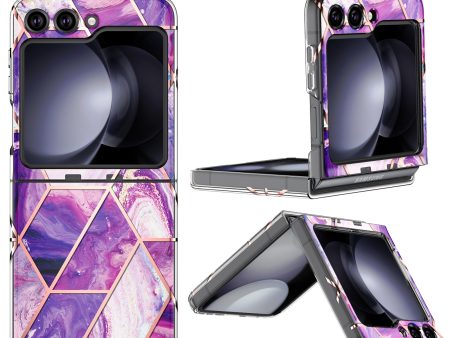 O Ozone - Case for Samsung Galaxy Z Flip 5 Full-Body Smooth Gloss Finish Marble Shockproof Bumper Stylish Cover (Purple) on Sale