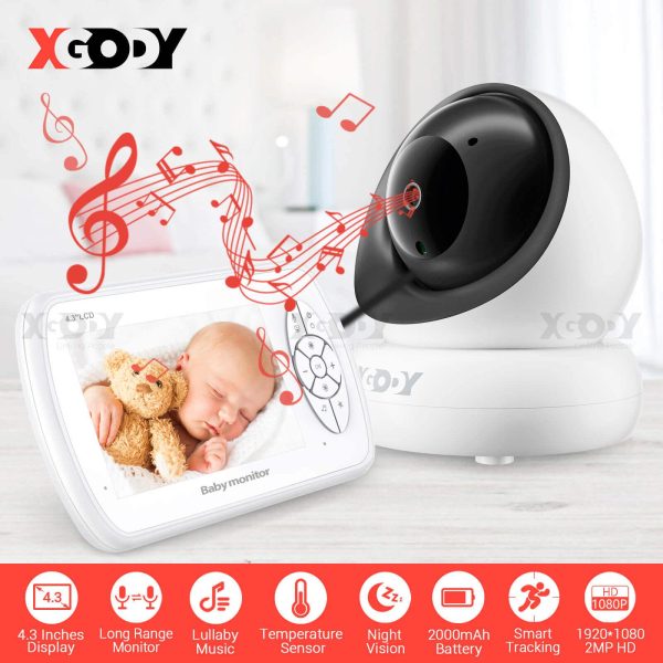 XGODY Smart 1080P Baby Monitor BM638 with 4.3” LCD Screen, Lullabies, Two Way Audio Fashion