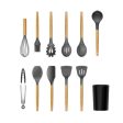 11 Pieces Silicone Wooden Kitchen Set [ Cooking Set   Baking Set ]  Grey For Cheap