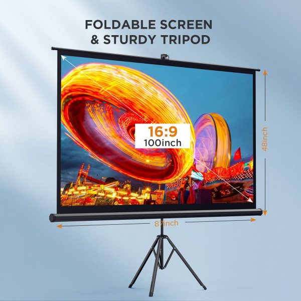 Projector Screen and Stand, 16:9 4K HD Projector Screen Outdoor 100 inch Portable Projector Screen with Stand Cheap