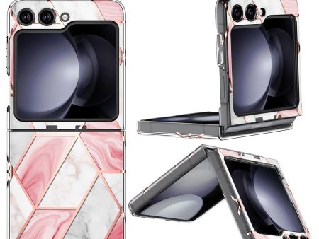 O Ozone - Case for Samsung Galaxy Z Flip 5 Full-Body Smooth Gloss Finish Marble Shockproof Bumper Stylish Cover (Pink) For Cheap