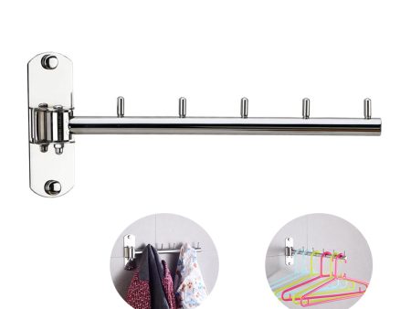 180 Degree Rotatable Clothes Hanger [ Coat Hanger ] Stainless Steel Cloth Hanger Wall Mount [ 5 Hooks ] for Bathroom, Bedroom, Laundry Room - Silver Fashion