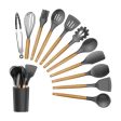 11 Pieces Silicone Wooden Kitchen Set [ Cooking Set   Baking Set ]  Grey For Cheap