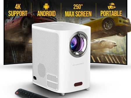 Smart Mini Android Projector 5500 Lumens with 100  Projector Screen Included |Built-in Dual Hi-Fi Speakers Supported 1080P (60FPS) Portable Projector 4K Discount